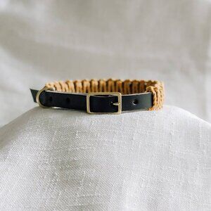 Artisan-Crafted Leather & Macrame Dog Collar- size small